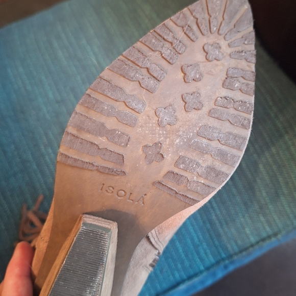 Isola Fringed Suede Leather Ankle Heeled Boots - Taupe Brown 6 - Picture 5 of 16